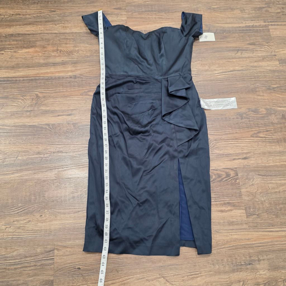 Dress The Population Navy Off Shoulder Satin Midi Cocktail Dress XL NWT - Picture 11 of 14